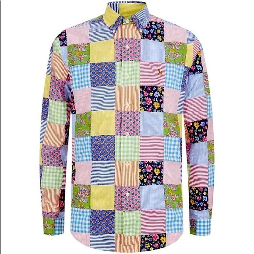 Ralph Lauren Classic Fit Multi Patchwork Cotton Poplin Button Up Shirt - Picture 10 of 16